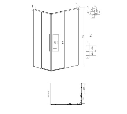 1/2 душевого ограждения Grossman Galaxy 1/2.K33.01.70.10.02 (70х195) правая,хром,стекло шиншилла