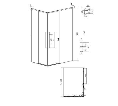 1/2 душевого ограждения Grossman Galaxy 1/2.K33.01.10.21.10 (100х195) черный матовый,стекло тонированное
