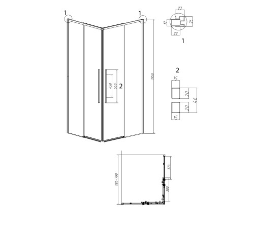 1/2 душевого ограждения Grossman Galaxy 1/2.K33.01.80.21.10 (80х195) черный матовый,стекло тонированное