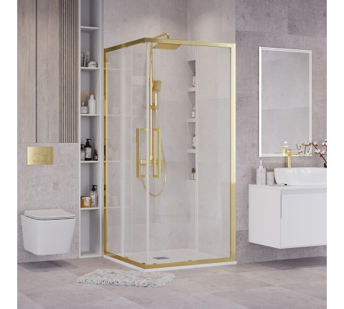 Душевое ограждение Grossman Cosmo 300.K33.02.9090.32.00 (90х90х195) квадрат,раздвижная,золото сатин,стекло прозрачное