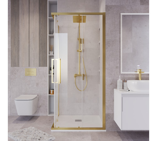 Душевое ограждение Grossman Cosmo 300.K33.02.9090.32.00 (90х90х195) квадрат,раздвижная,золото сатин,стекло прозрачное