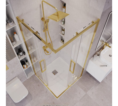 Душевое ограждение Grossman Cosmo 300.K33.02.9090.32.00 (90х90х195) квадрат,раздвижная,золото сатин,стекло прозрачное