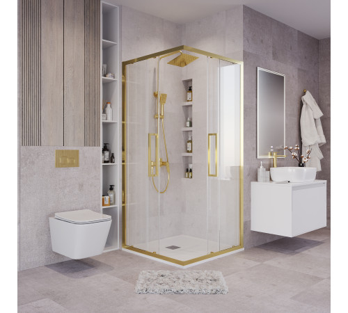 Душевое ограждение Grossman Cosmo 300.K33.02.9090.32.00 (90х90х195) квадрат,раздвижная,золото сатин,стекло прозрачное