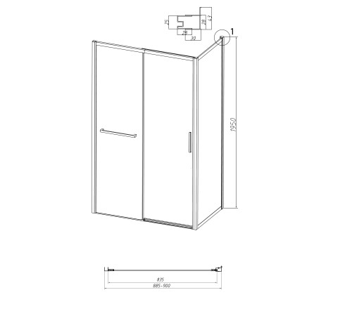 Боковая стенка Grossman Style 200.K33.05.90.21.02 (90х195) черный матовый,стекло шиншилла