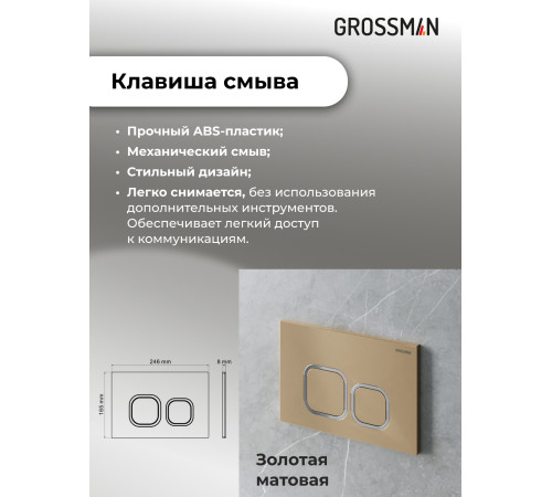 Комплект 3 в 1: Grossman инсталляция 900.K31.01.000+клавиша 700.K31.02.310.310 золото матовый+унитаз GR-4478S