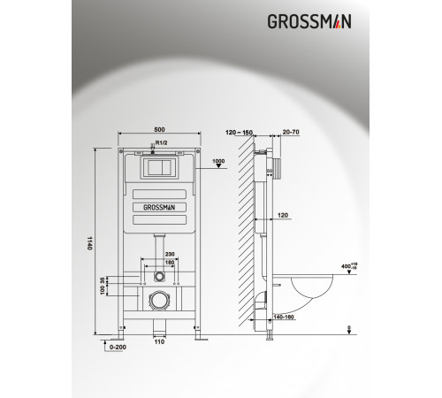 Комплект 3 в 1: Grossman инсталляция 900.K31.01.000+клавиша 700.K31.04.32M.32M золото сатиновый+унитаз GR-4411S