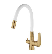 Смеситель для кухни с гибким изливом и подключением фильтра Esko Coral CL03GW, золотой/белый