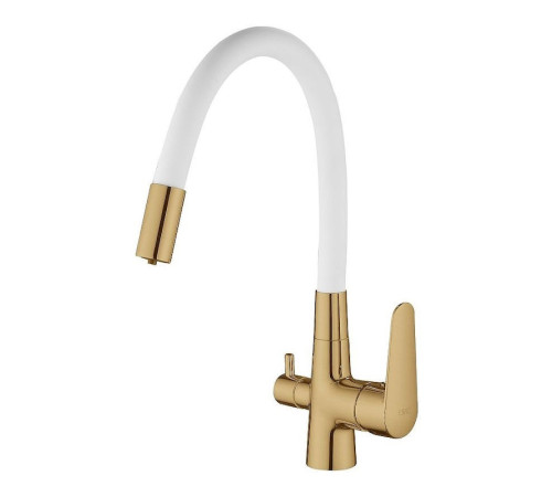 Смеситель для кухни с гибким изливом и подключением фильтра Esko Coral CL03GW, золотой/белый