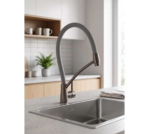 Смеситель для кухни с гибким изливом Fmark FS8255Q-04, графит