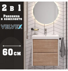 Тумба с раковиной подвесная Velvex Gesso tp.GES.9696.60.2Y белый матовый/дуб сонома, 60 см