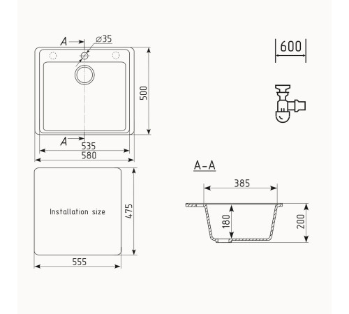 Кухонная мойка Ulgran Quartz Forte 580-03, десерт