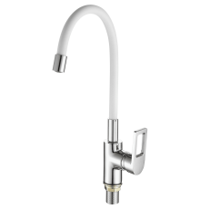 Смеситель для кухни с гибким изливом FASHUN A4253+B03, хром/белый