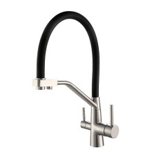 Смеситель для кухни с гибким изливом и подключением фильтра Esko Kitchen K25 B, сатин/черный