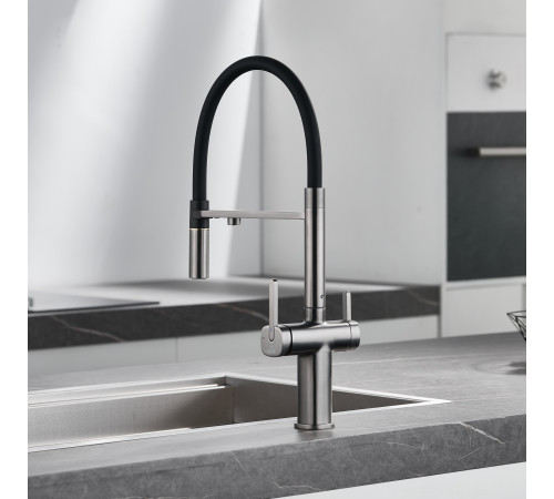 Смеситель для кухни с подключением фильтра для воды Rose R358T, оружейная сталь