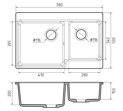 Кухонная мойка GranFest LEVEL 780K, графит