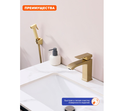 Смеситель для раковины с гигиеническим душем Prohanss P60.12.03, золотой сатин