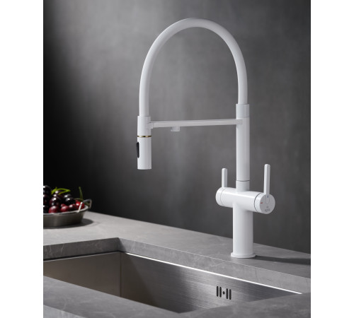 Смеситель для кухни с подключением фильтра для воды Rose R458C, белый