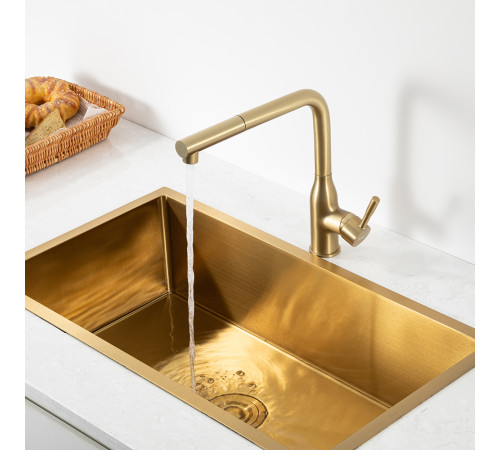 Смеситель для кухни с выдвижным изливом и режимом душ FRAP F6096-3, золотой сатин