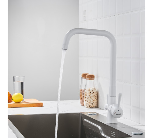 Смеситель для кухни с подключением фильтра Shevanik S528C, белый