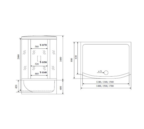 Душевая кабина (душевой бокс) Timo Standart Black T-6650B, 150x88x220