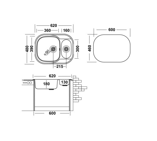Кухонная мойка UKINOX Галант GAP620.480 15GT8K 1R, 48*62