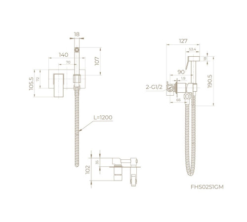 Гигиенический душ со смесителем встраиваемый Knotlor FHS02S1GM, вороненая сталь