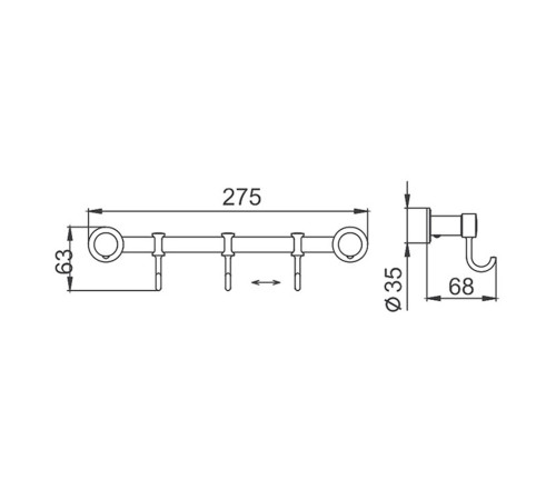 Планка с крючками FRAP F205-3, хром