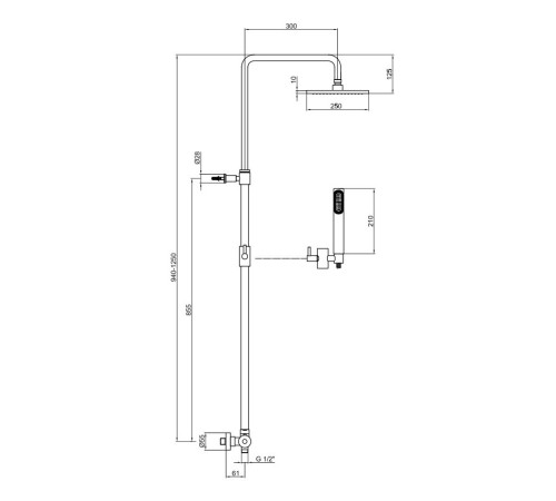 Душевая система с термостатом Webert Elio EL980515560METAL, черный