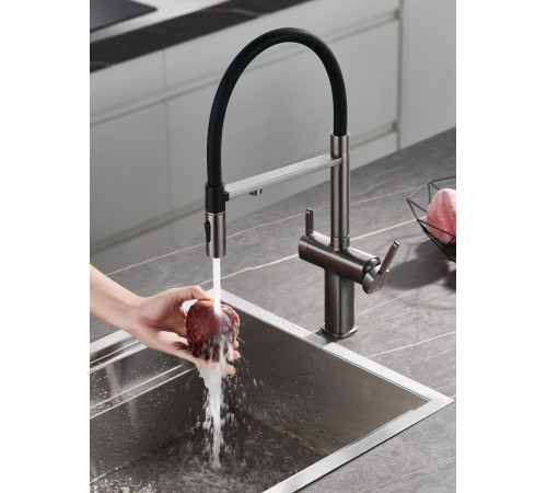 Смеситель для кухни с подключением фильтра для воды Rose R358T, оружейная сталь