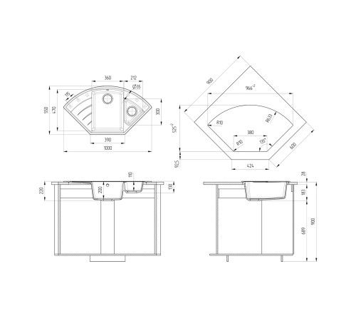 Кухонная мойка Ulgran Quartz Marta 1000-10, песок