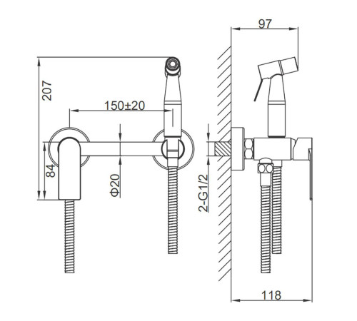 Гигиенический душ со смесителем FRAP F20806-6, черный