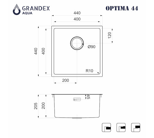 Кухонная мойка Grandex Aqua Optima 5011353, графит
