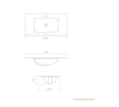 Раковина встраиваемая Knotlor ГРАЦИЯ FWB110900GRM, графит, 90 см