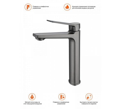 Смеситель для раковины высокий Prohanss P66.15.09, графит