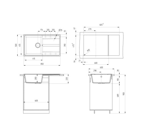 Кухонная мойка Ulgran Quartz Prima 850-10, песок