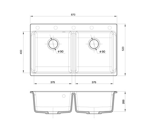 Кухонная мойка Rivelato AXEL X-90-2D, антрацит