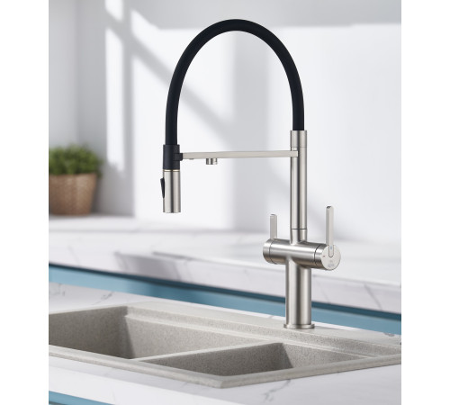 Смеситель для кухни с подключением фильтра для воды Rose R458L, сатин
