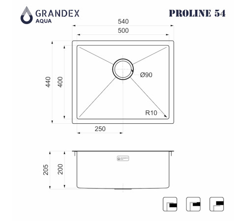 Кухонная мойка Grandex Aqua Proline 5041743, графит