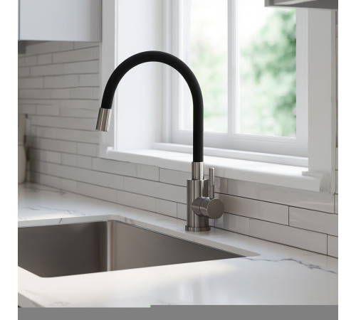 Смеситель для кухни с гибким изливом WesnaArt EKO EKO05-140GunMetal, серый/черный