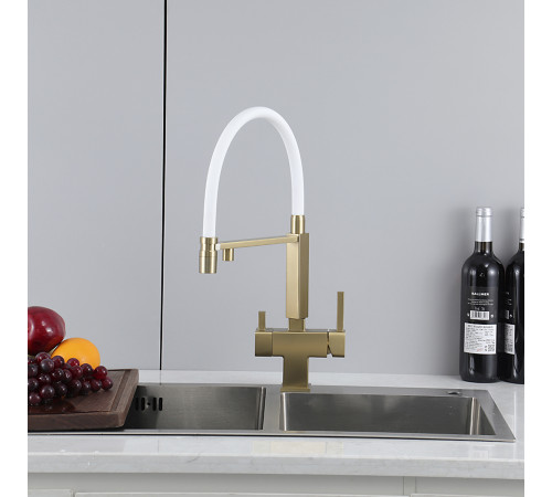 Смеситель для кухни с гибким изливом и подключением фильтра GAPPO G4395-53, золотой сатин