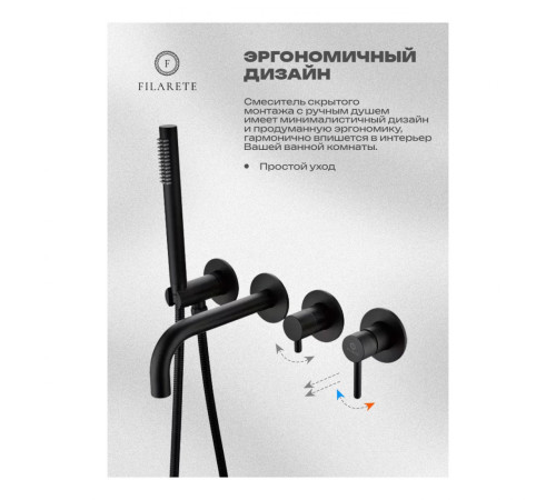Смеситель для ванны встраиваемый FILARETE Roun FL2122BL, черный