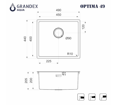 Кухонная мойка Grandex Aqua Optima 501086, сатин