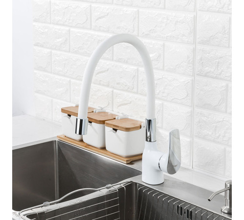 Смеситель для кухни с гибким изливом FRAP F4453-03, белый