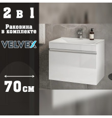 Тумба с раковиной подвесная Velvex Pulsus tp.PUL.PUL.70.1Y белый глянец, 70 см