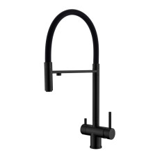 Смеситель для кухни с гибким изливом и подключением фильтра WesnaArt EKO05-160MatBlack, черный