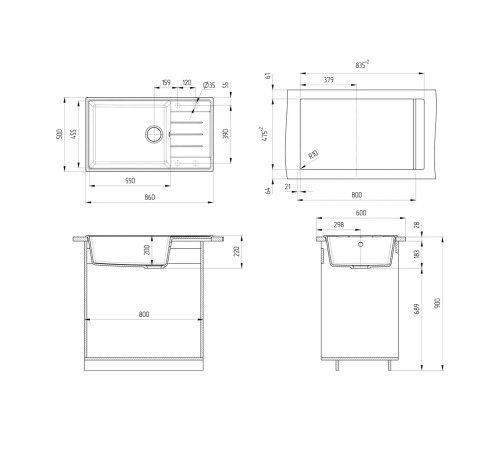 Кухонная мойка Ulgran Quartz Prima 860-10, песок