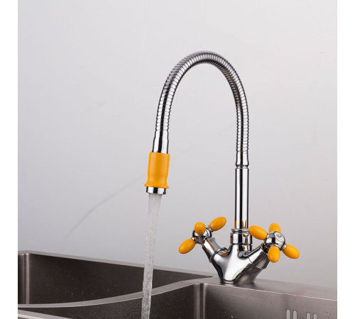 Смеситель для кухни с гибким изливом FRUD R43127-9, хром/оранжевый