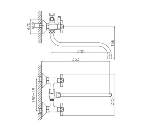 Смеситель для ванны Cron CN22142-6, красный