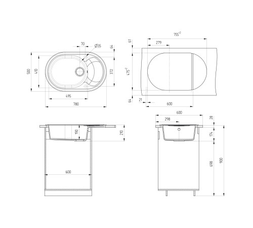 Кухонная мойка Ulgran U-610-341, ультра-белый