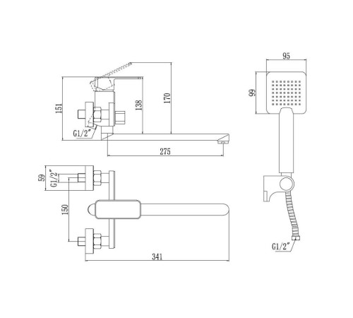 Смеситель для ванны Savol S-600709, хром